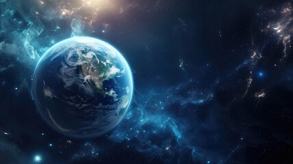 Wall Mural - big planet earth in the universe, space view with stars and infinite universe. universe science astr