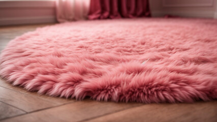 Wall Mural - 
Plush Elegance: A Pink Fur Carpet in Isolation, Captured with a 150mm Lens