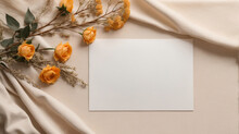 Versatile Display: Blank Paper Sheet And Card With Mockup Copy Space And Dry Roses

