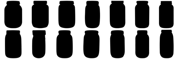 Wall Mural - Jar bottle silhouettes set, large pack of vector silhouette design, isolated white background.