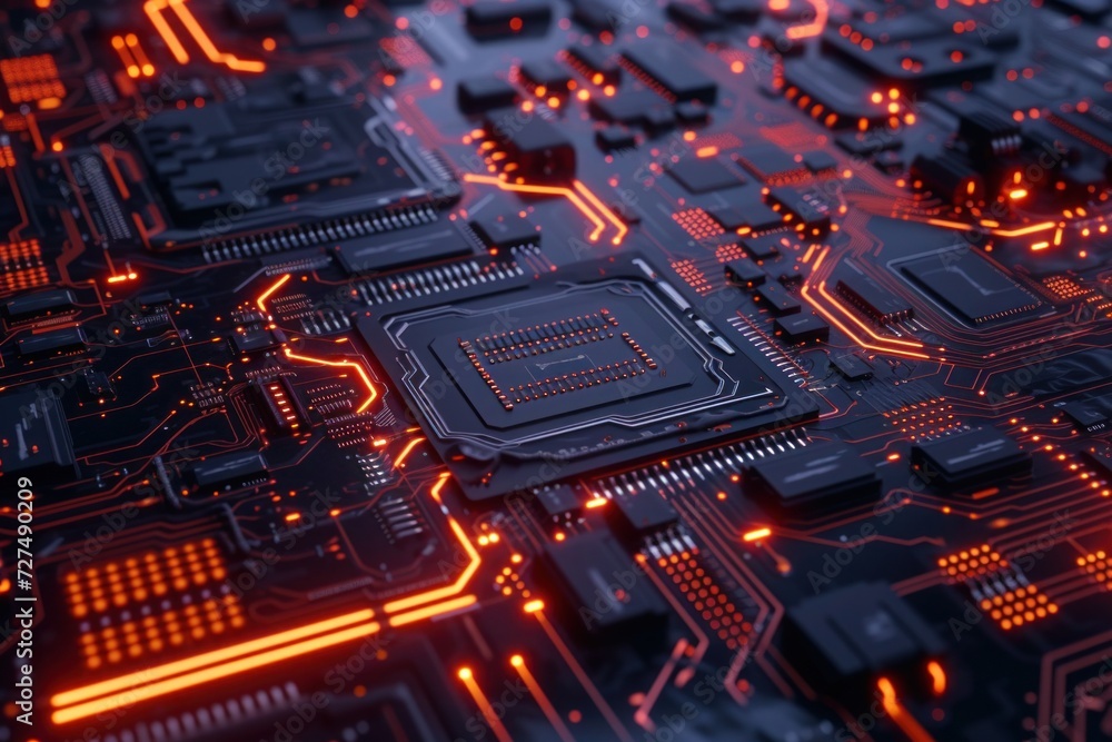 The complex circuit board with its array of microchips is the ...