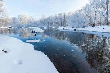 Wall Mural - Kuerbin rime sunrise landscape in Yichun city Heilongjiang province, China.