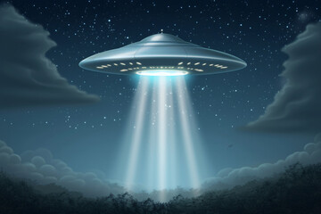 Wall Mural - UFO spaceship alien craft illustration, space alien flying saucer concept illustration