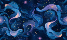 Seamless Pattern Illustration Background Inspired By The Cosmos, Generative AI