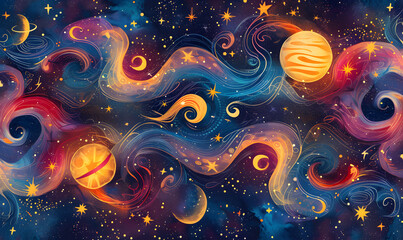 Wall Mural - seamless pattern illustration background inspired by the cosmos, generative ai