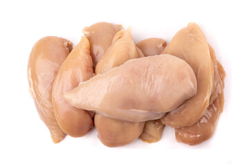 Wall Mural - Top down view of a pile of skinless and boneless chicken breasts isolated on white
