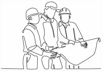 Wall Mural - A continuous line drawing of the young foreman manager controlling the construction of the building. Building an architectural business concept. Single line drawing vector graphic design illustration