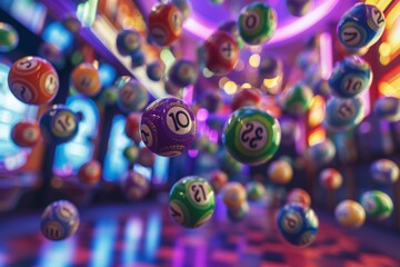 in a kaleidoscope of colors, lottery balls dance mid-air, each vying for the chance to change someon