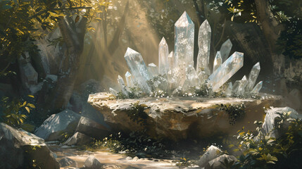 Wall Mural - Crystals with forest background.