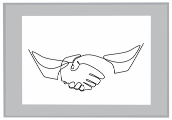 Handshake vector drawing of continuous lines. Business agreement vector concept