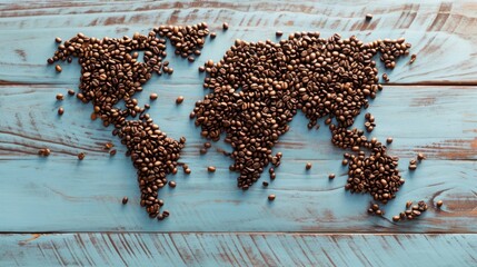  A world map made from coffee beans.