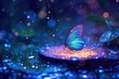 Butterfly on water drop with bokeh background. Nature concept.