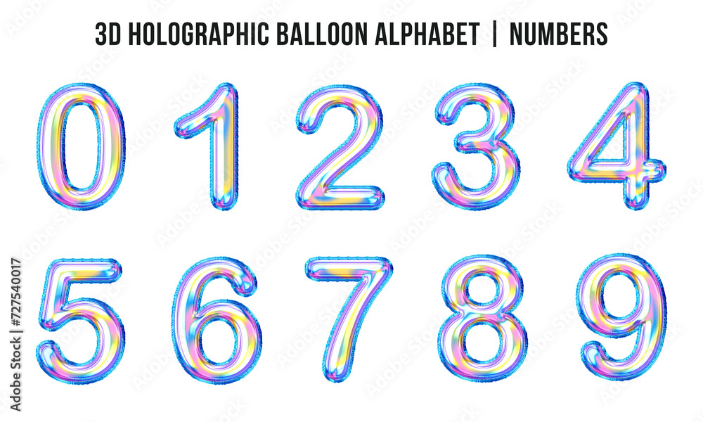 Holo Numbers 3D Holographic Balloon numbers from 0 to 9. This is a part of a set ...