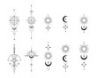 Vector set of Sacred geometric symbols on white background. Abstract mystic signs collection. Black linear shapes. For you design tattoo, print, posters, t-shirts, textiles.