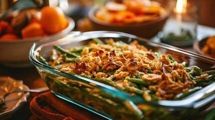 Poster - green bean casserole on a light background close-up