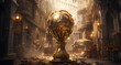the worldcup trophy in an old city