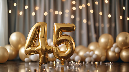 Wall Mural - birthday banner, golden balloons with number forty five