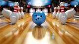 Fototapeta  - Motion blurr of a bowling alley. A dynamic scene A blue bowling ball