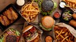 Fast food background Top view of Burger