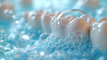 Bubble Of Toothpaste Cleaning Teeth And Gums. Protect Teeth, Fluorine And Tooth Care Concept.