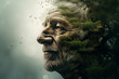 double exposure of head of elderly man and trees. Concept international environment day