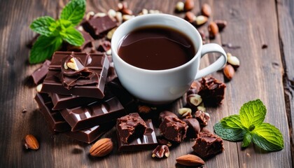 Poster - A cup of coffee with chocolate and almonds