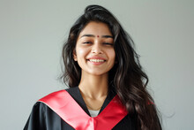 A Female Indian Graduation Student Wearing Graduation Gown