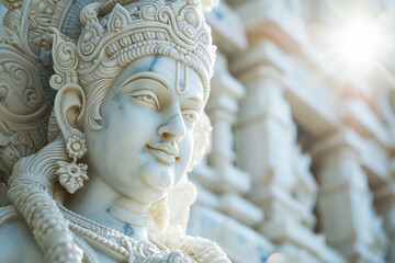 a statue of lakshmi bokeh style background