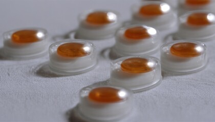 A bunch of orange and white capsules