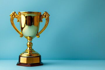 a golden trophy on the blue background