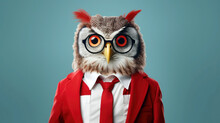Owl Of Knowledge: Anthropomorphic Wisdom, Standing Proud, Dressed In Elegant Garb, Space For Creativity