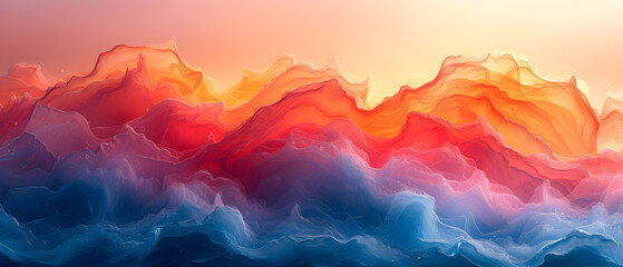 Wall Mural - A Painting of a Mountain Range With a Sunset in the Background
