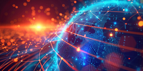 earth globe with glowing blue and orange background suitable for global futuristic technology, trave