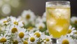 © vivekFx - A glass of lemonade with ice and yellow flowers in the background
