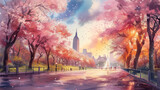 Fototapeta Natura - Spring's Palette: Watercolor Dreams in New York's Central Park