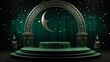Against a backdrop resplendent with gradients of emerald and ruby, a 3D round podium reveals itself. Adorned with crescent moons and stars, it functions as an enthralling stage for Muharram ceremonies