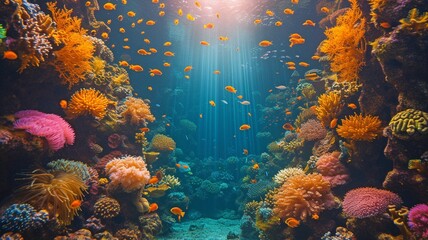 Wall Mural - Wonderful fish and coral reef