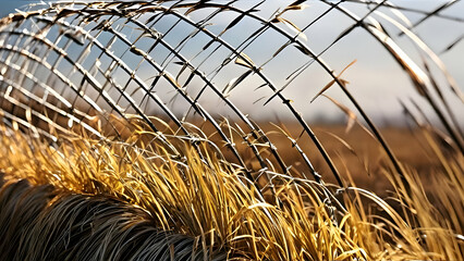 Field, grass field, Grass, dry grass, dry grass in fence,b fence, sunset in the grass, HD background, HD wallpaper,