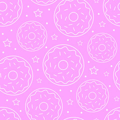 Wall Mural - Seamless pattern, donuts on a pink background. Vector illustration.