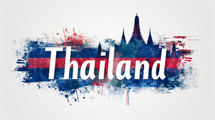 Wall Mural - Travel to Thailand country illustration background with a mix of Thai flag colors and architecture of Thailand isolated on white backdrop