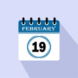 Icon calendar day - 19 February. 19th days of the month, vector illustration.