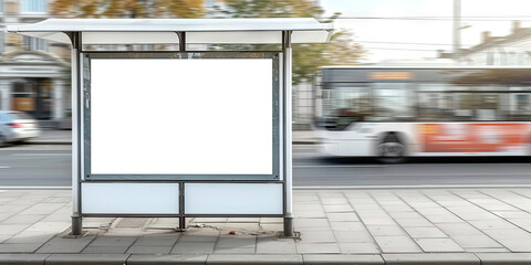 empty blackboard advertising on a bus stop,for advertising mockups and urban city concepts in design  and presentations.Mock up Billboard Media Advertising Poster template at Bus Station city street