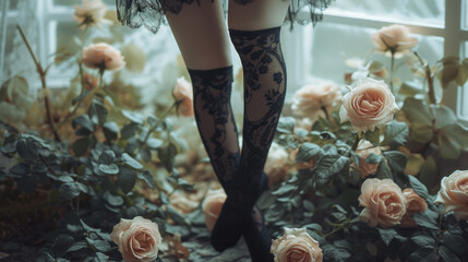 Wall Mural - lace stockings with roses