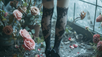 Wall Mural - lace stockings with roses