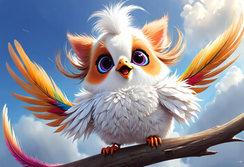 Wall Mural - Cute and adorable little fantasy bird. Generative AI