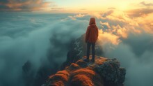 A Young Man Stands At The Edge Of A Cliff Staring, Background Templates For Designer