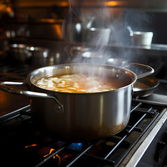 Wall Mural - A close-up of a pot of boiling soup on a stove.