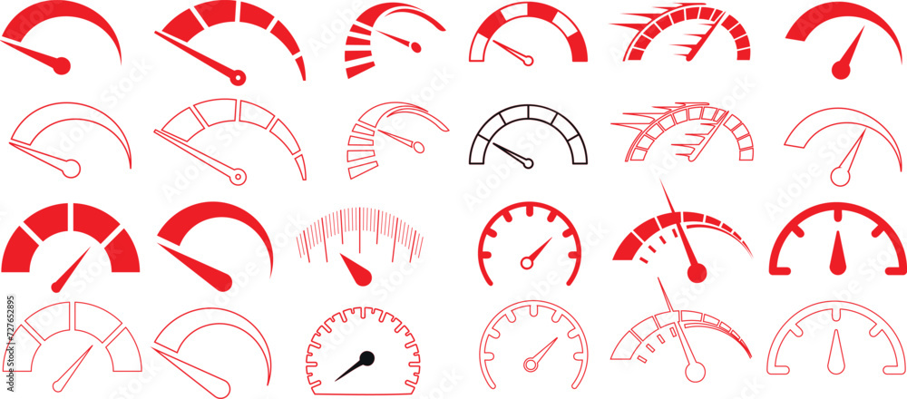 Speedometers, red indicators collection, various levels. Perfect for ...