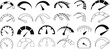 speedometer, gauge icon set Vector illustration. Black and white dashboard elements showing various levels of speed, fuel, performance. Perfect for web design, apps, software