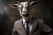 Businessman with goat head expressing crazy screaming muzzle. Generative AI